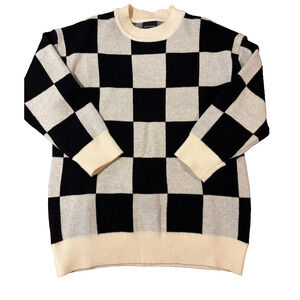 Miou Muse Sweater Womens SMALL Checker Print Ivory White Black Checked